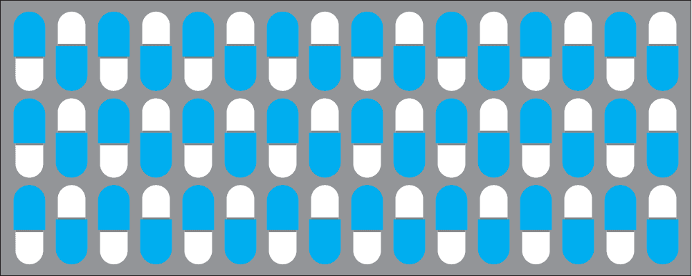 pills-1 A grid of blue and white capsule pills on a gray background.