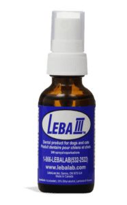 Leba Small brown spray bottle with a white pump and blue label.