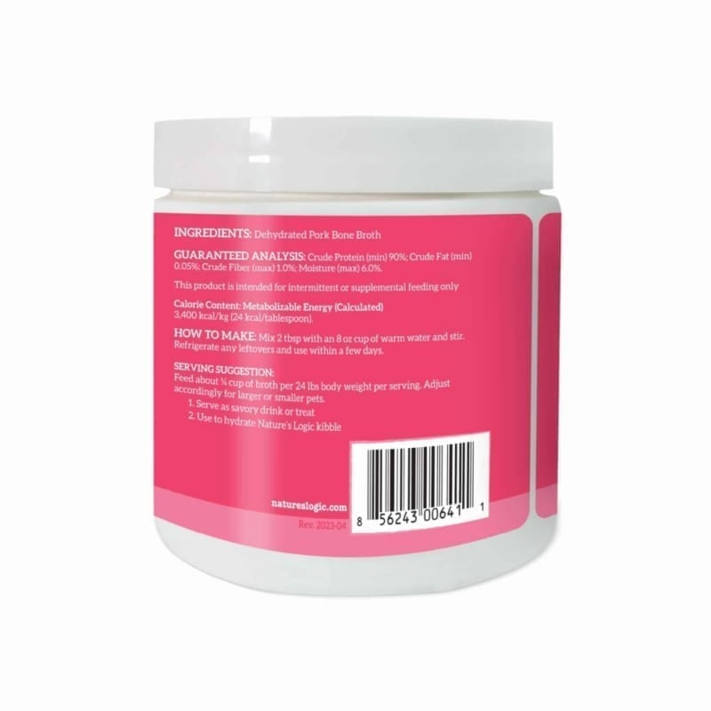 White plastic jar with a bright pink label listing ingredients and a barcode.