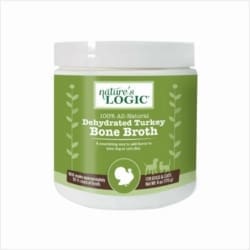 Nature's Logic 100% All-Natural Dehydrated Turkey Bone Broth jar for dogs and cats.