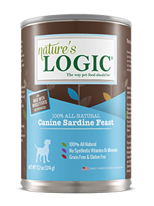 Nature's Logic Canine Sardine Feast can Nature's Logic Canine Sardine Feast canned, wet dog food.
