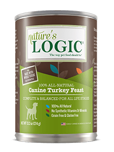 Nature's Logic Canine Turkey Feast can Nature's Logic Canine Turkey Feast canned, wet dog food.