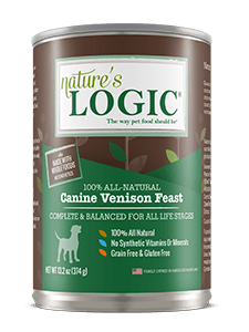 venisoncansmall Nature's Logic Canine Venison Feast canned, wet dog food.