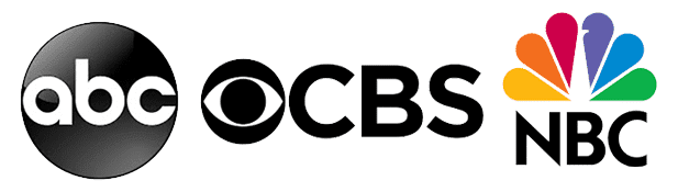 newslogo Logos of ABC, CBS, and NBC network brands.