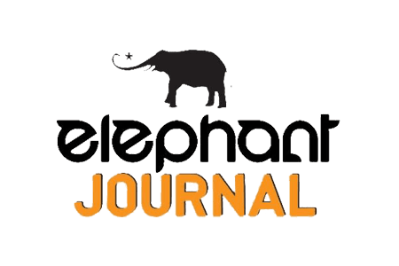 eco-logo-rotation-template_0008_elephant-png Elephant Journal logo featuring a black elephant silhouette above the stylized text “elephant JOURNAL” in black and orange.