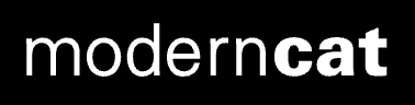 Screen Shot 2022-06-09 at 9.38.57 PM Logo displaying the word moderncat in white on a black background, with the 'cat' portion bold.