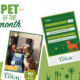 A dog sits by pet food in a "Pet of the Month" frame next to a promo card for "The Logic of Canine Nutrition."