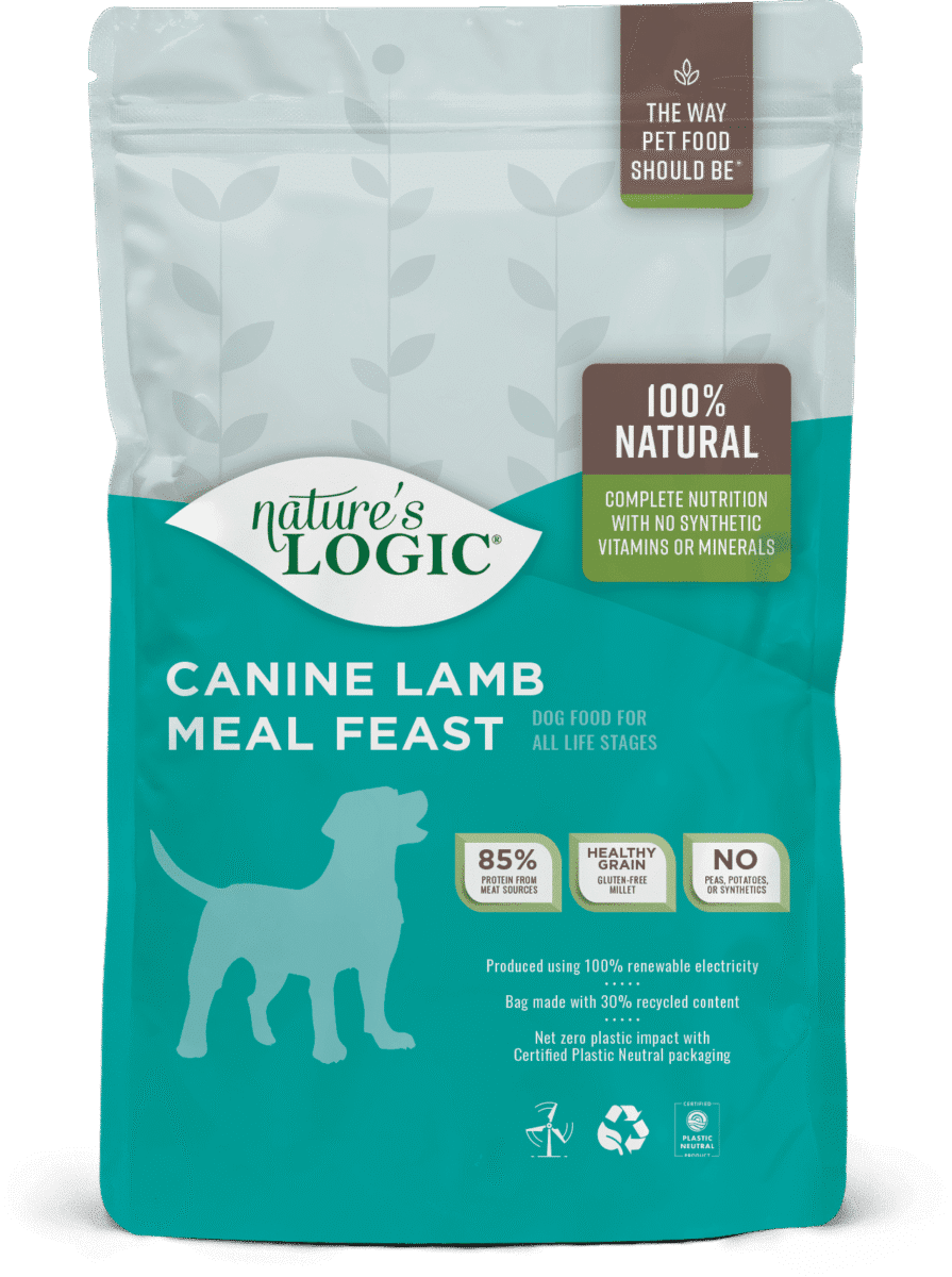 Nature's Logic Canine Lamb Meal Feast bag Nature's Logic Canine Lamb Meal Feast dry dog food kibble.