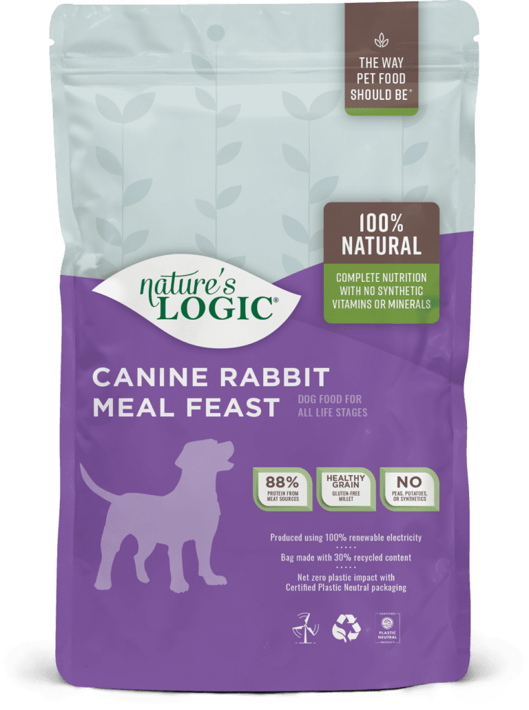 2023-NL-PKG-4.4-LB-15-RABBIT-FRONT-72DPI Nature's Logic Canine Rabbit Meal Feast dry dog food kibble.