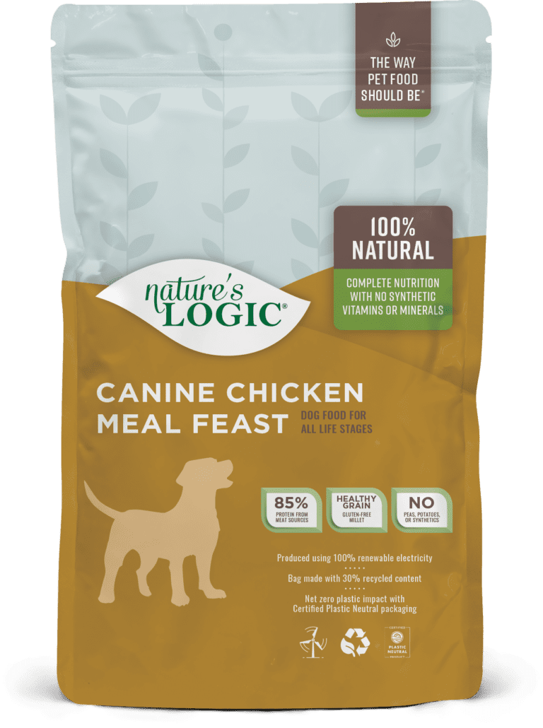 2023-NL-PKG-4.4-LB-03-CHICKEN-FRONT-72DPI Nature's Logic Canine Chicken Meal Feast bag.