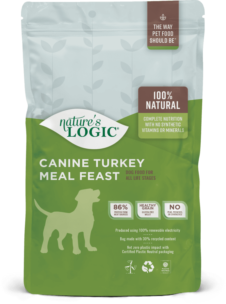 Nature's Logic Canine Turkey Meal Feast bag Nature's Logic Canine Turkey Meal Feast bag of dry dog food kibble.