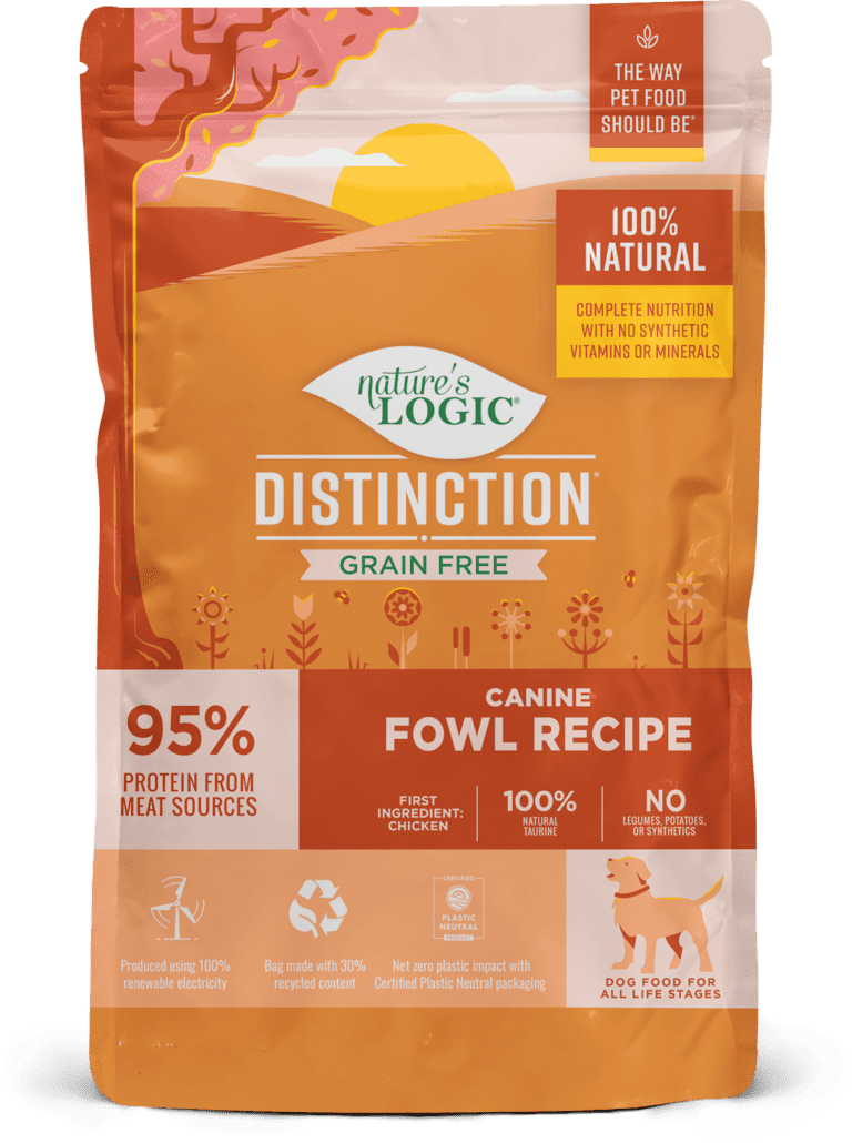 NL Distinction GF Fowl Frt 4.4lb 2023 DK Nature's Logic Distinction Grain Free Fowl Recipe bag.