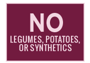 No Legumes, Potatoes, or Synthetics icon for select Nature's Logic Distinction Canine Recipes.