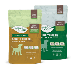 Nature's Logic Grain Free Canine Chicken Meal Feast and Canine Venison Meal Feast bats.
