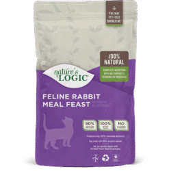 Nature's Logic Feline Rabbit Meal Feast bag of dry dog food kibble.
