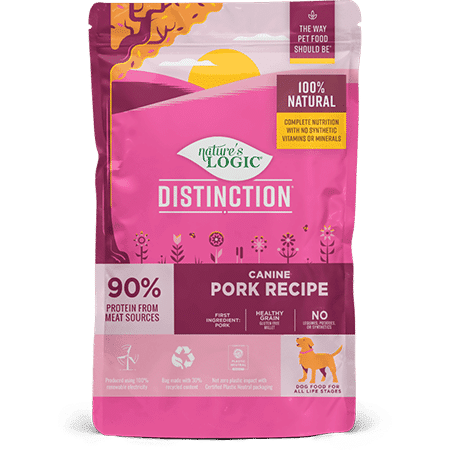 Nature's Logic Distinction Canine Pork Recipe dry dog food kibble.