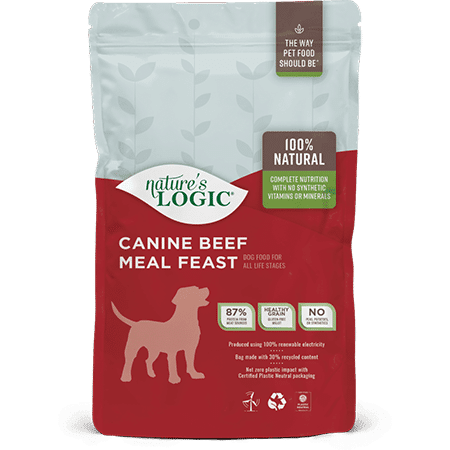 "Farm-raised beef," "Complete meal," "1 LB," "Made in USA," "No preservatives.