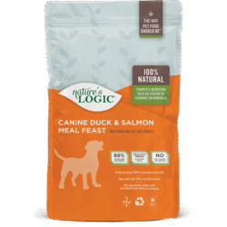 Nature's Logic Canine Duck & Salmon Meal Feast bag of dry dog food kibble.