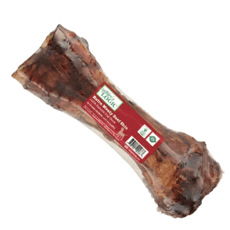 Large extra meaty beef shin bone in clear wrap with green/red Nature's Logic label and barcode.