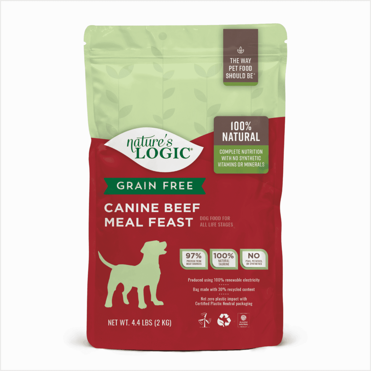 Bag of Nature’s Logic Grain Free Canine Beef Meal Feast dog food.