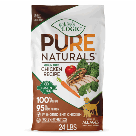 Bag of Nature's Logic Pure Naturals grain-free chicken recipe dog food, 24 lb.