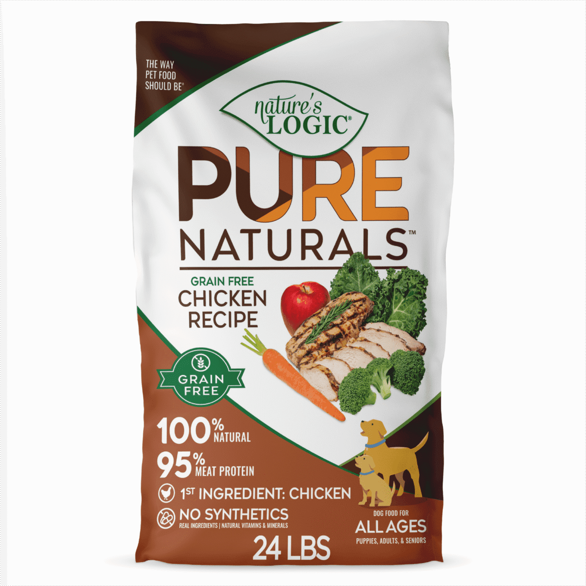 1_FRONT_24lb Bag of Nature's Logic Pure Naturals grain-free chicken recipe dog food, 24 lb.